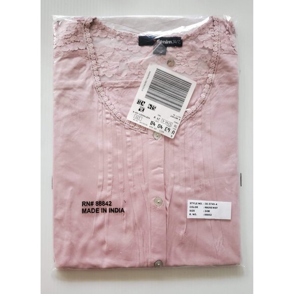 DENIM 24/7 WOMENS SLEEVELESS LACE BLOUSE BUTTON DOWN SHIRT SIZE 24W NWT - Picture 2 of 7